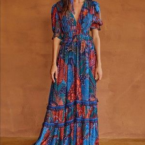 Farm Rio | Blue Cool Leopard Ruffle Maxi Dress